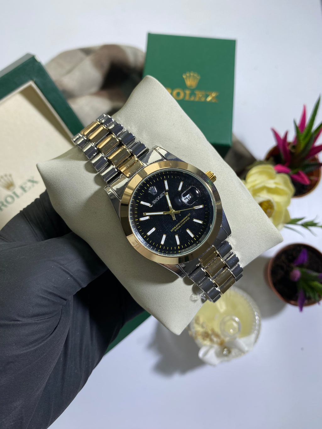 Silver - Gold Siyah Kadran Beyaz Datejust Saat