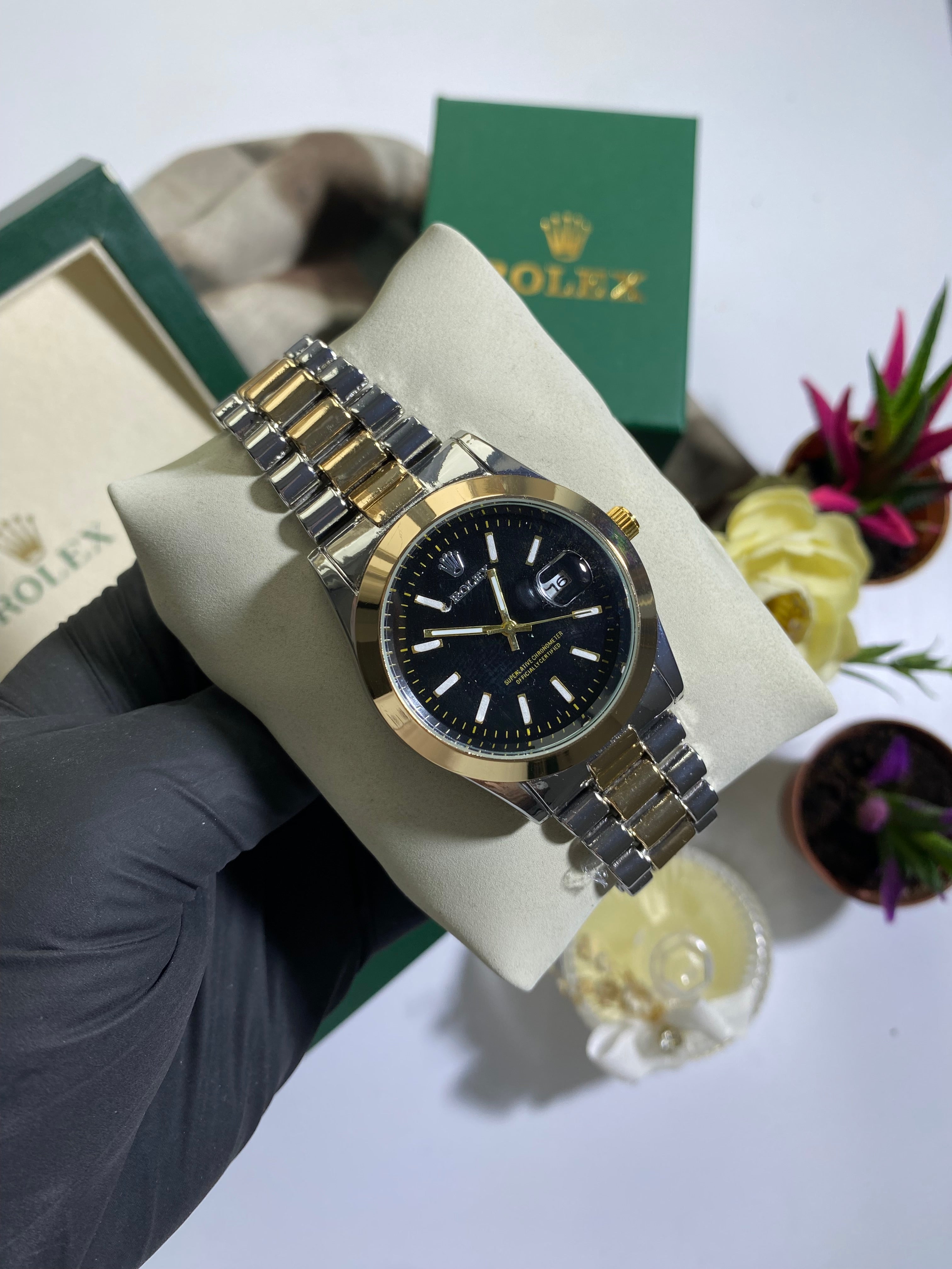 Silver - Gold Siyah Kadran Beyaz Datejust Saat