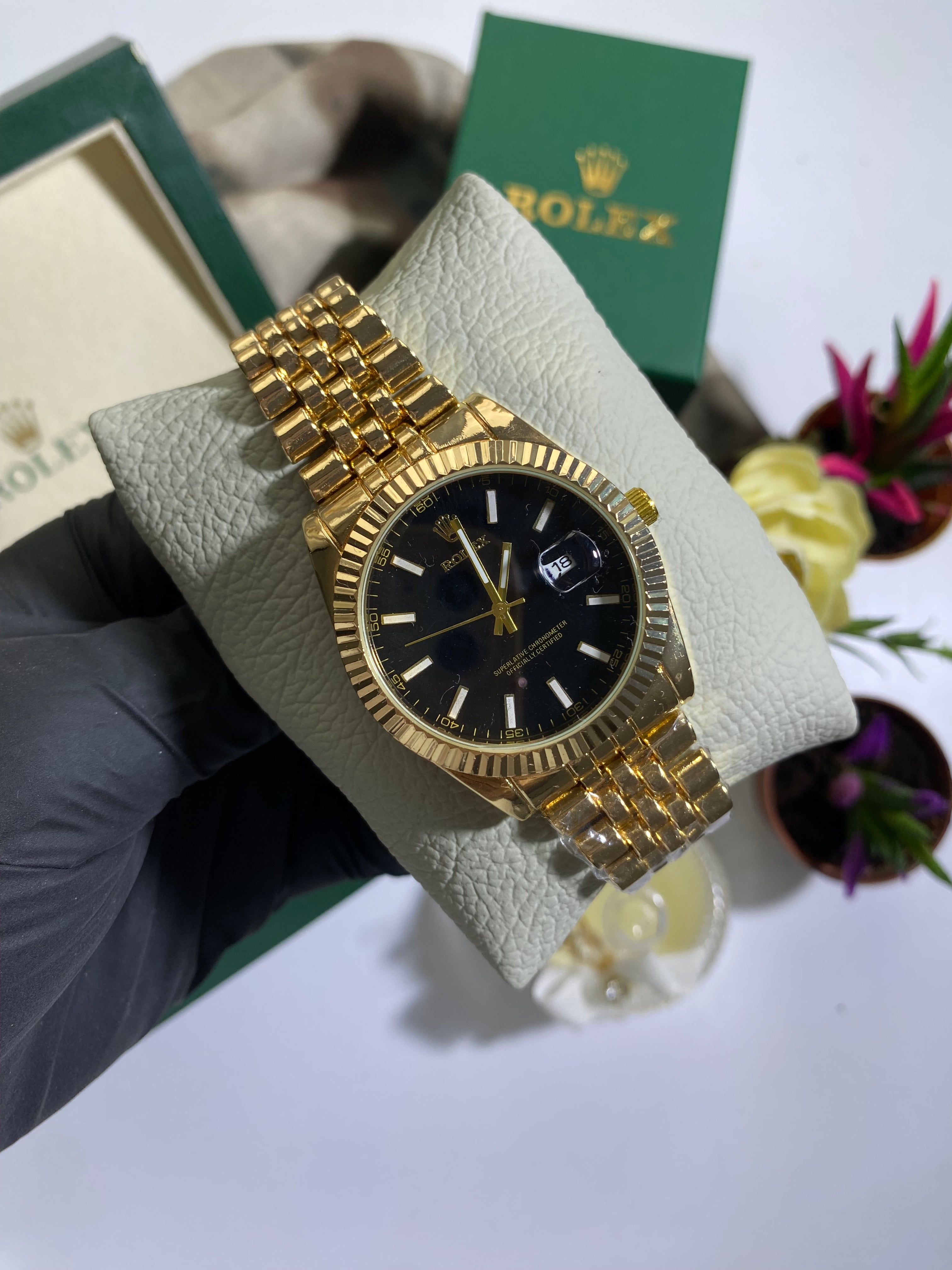 Gold Siyah Kadran Beyaz Datejust Saat