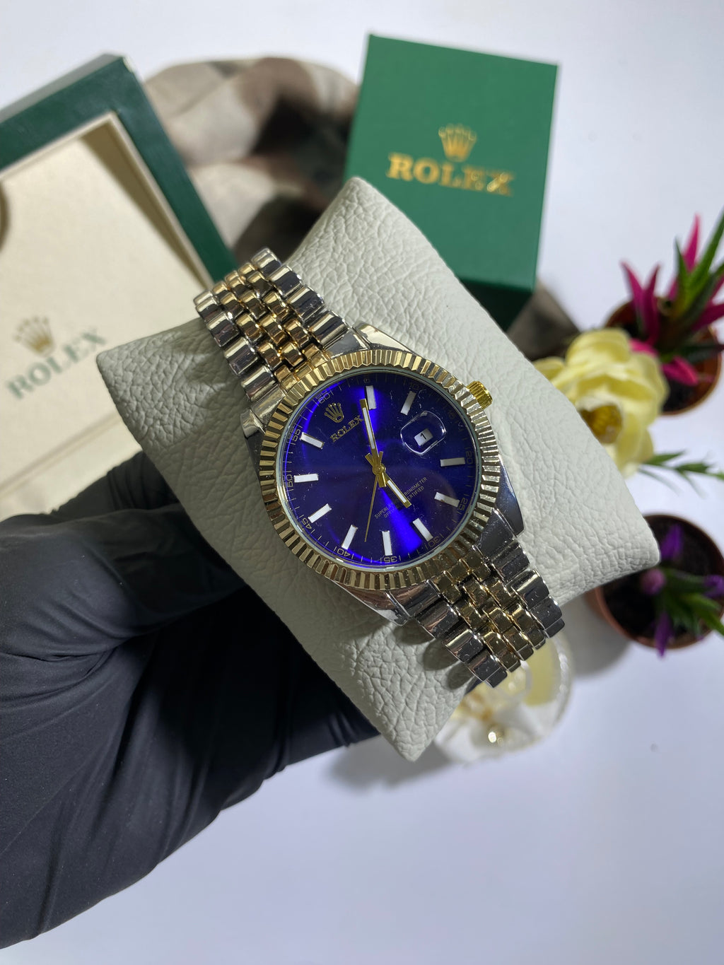 Gold - Silver Mavi Kadran Datejust Saat