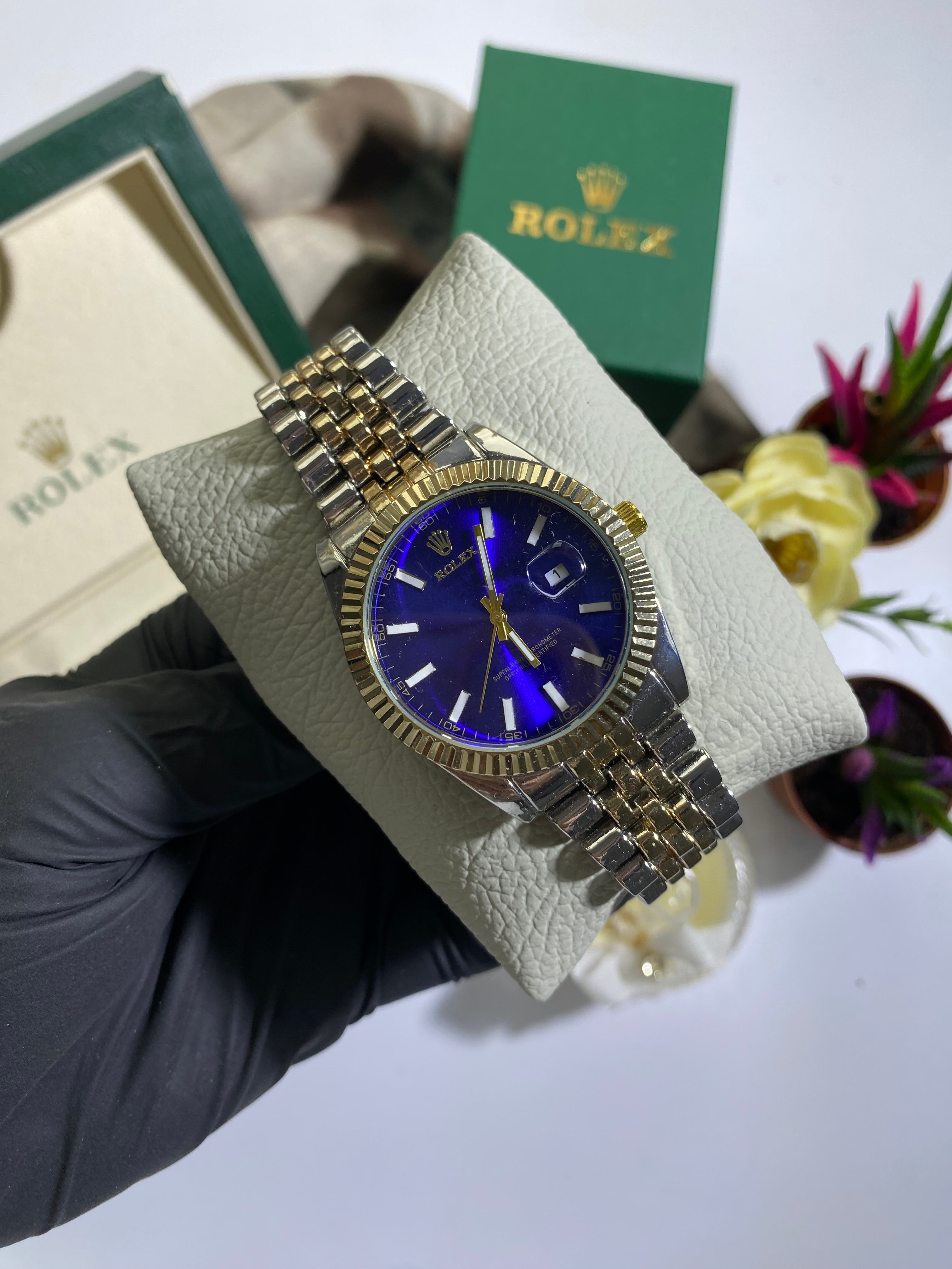 Gold - Silver Mavi Kadran Datejust Saat