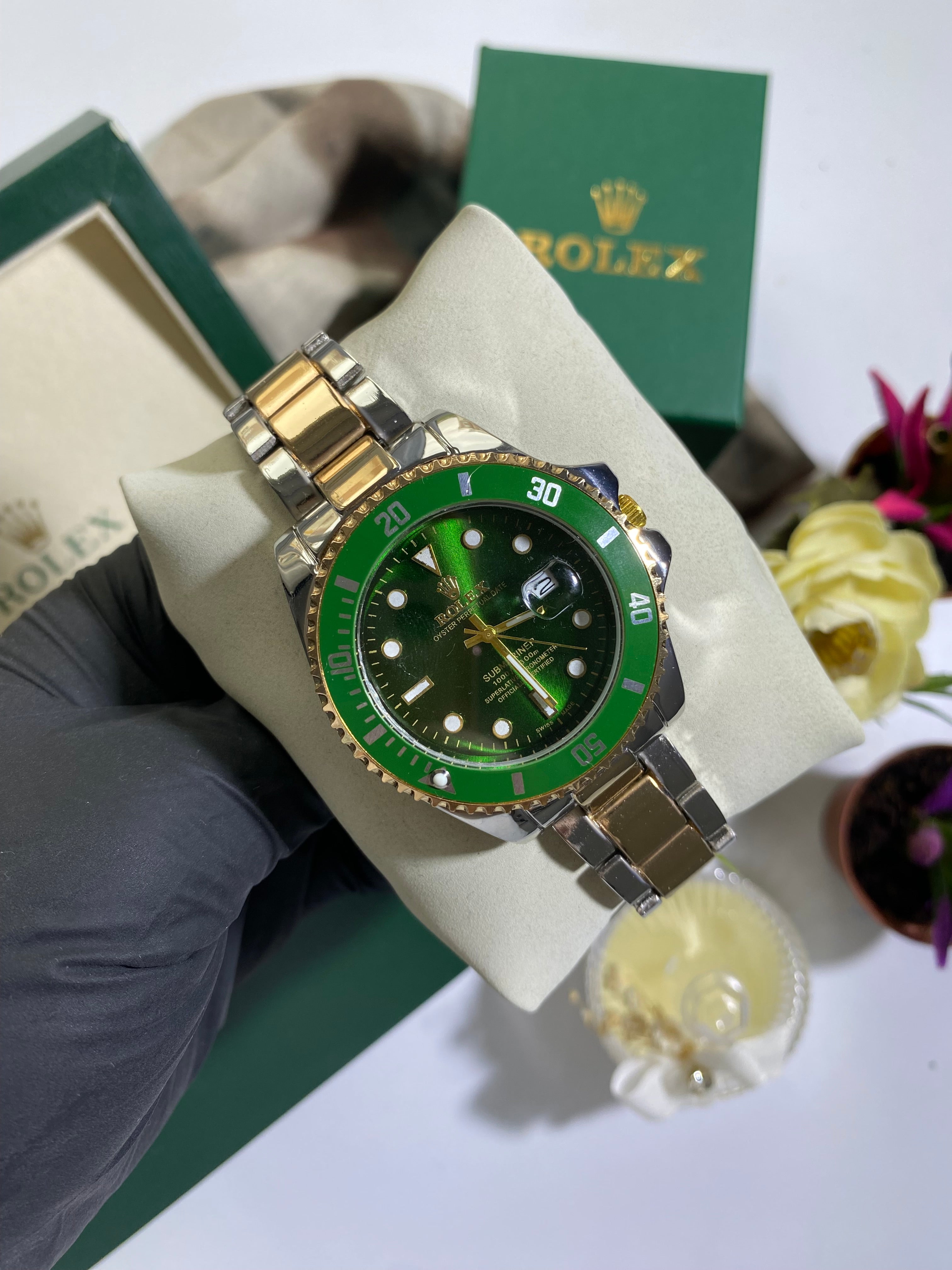 Gold - Silver Yeşil Submariner Saat