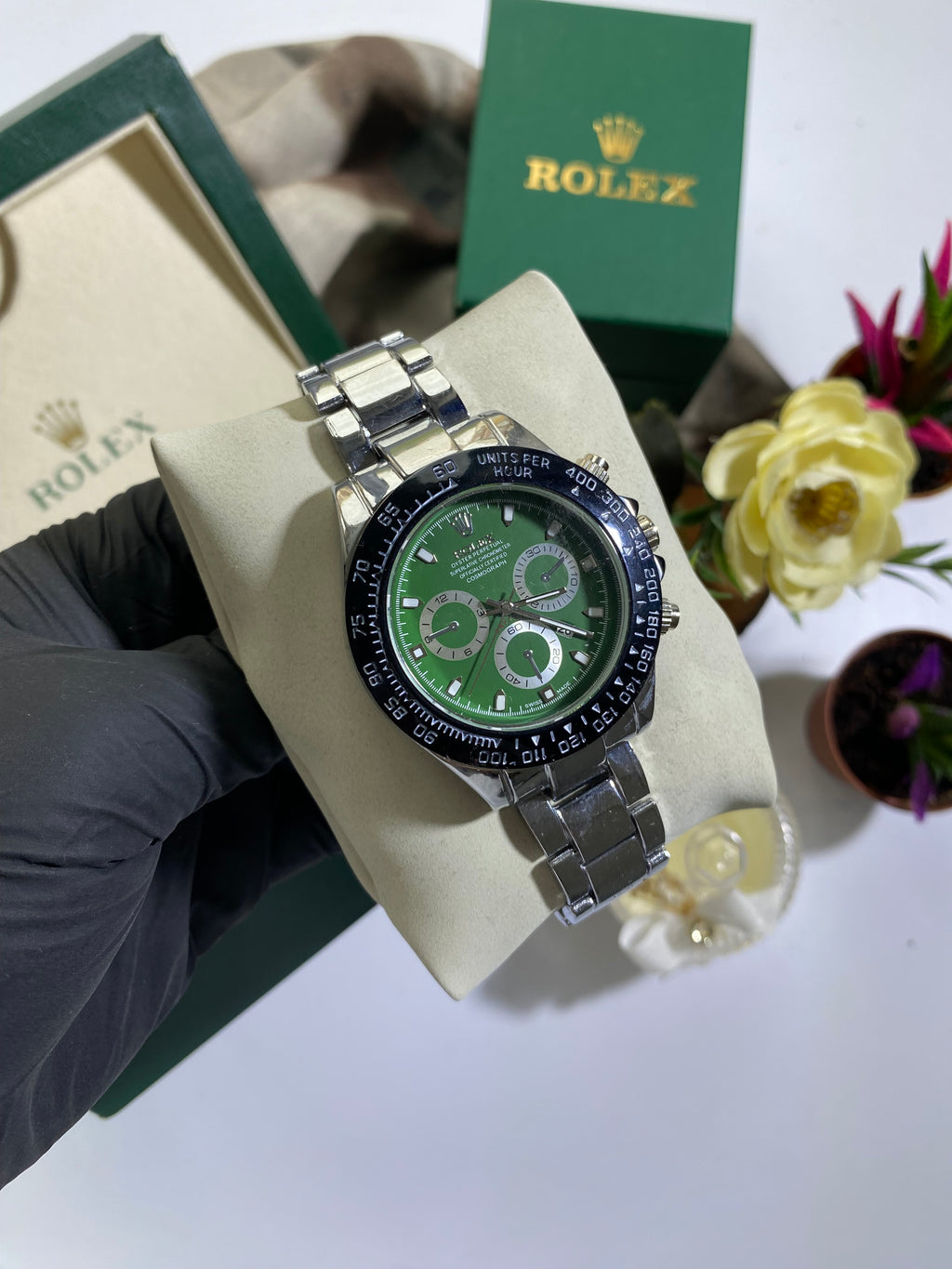 Silver - Black Yeşil Kadran Daytona Saat