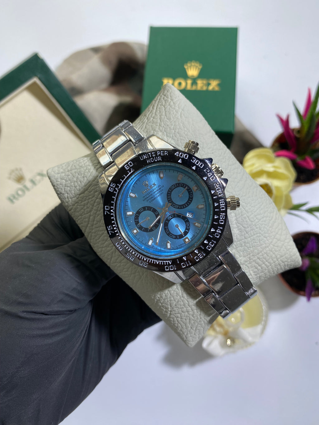 Silver - Black Mavi Kadran Daytona Saat