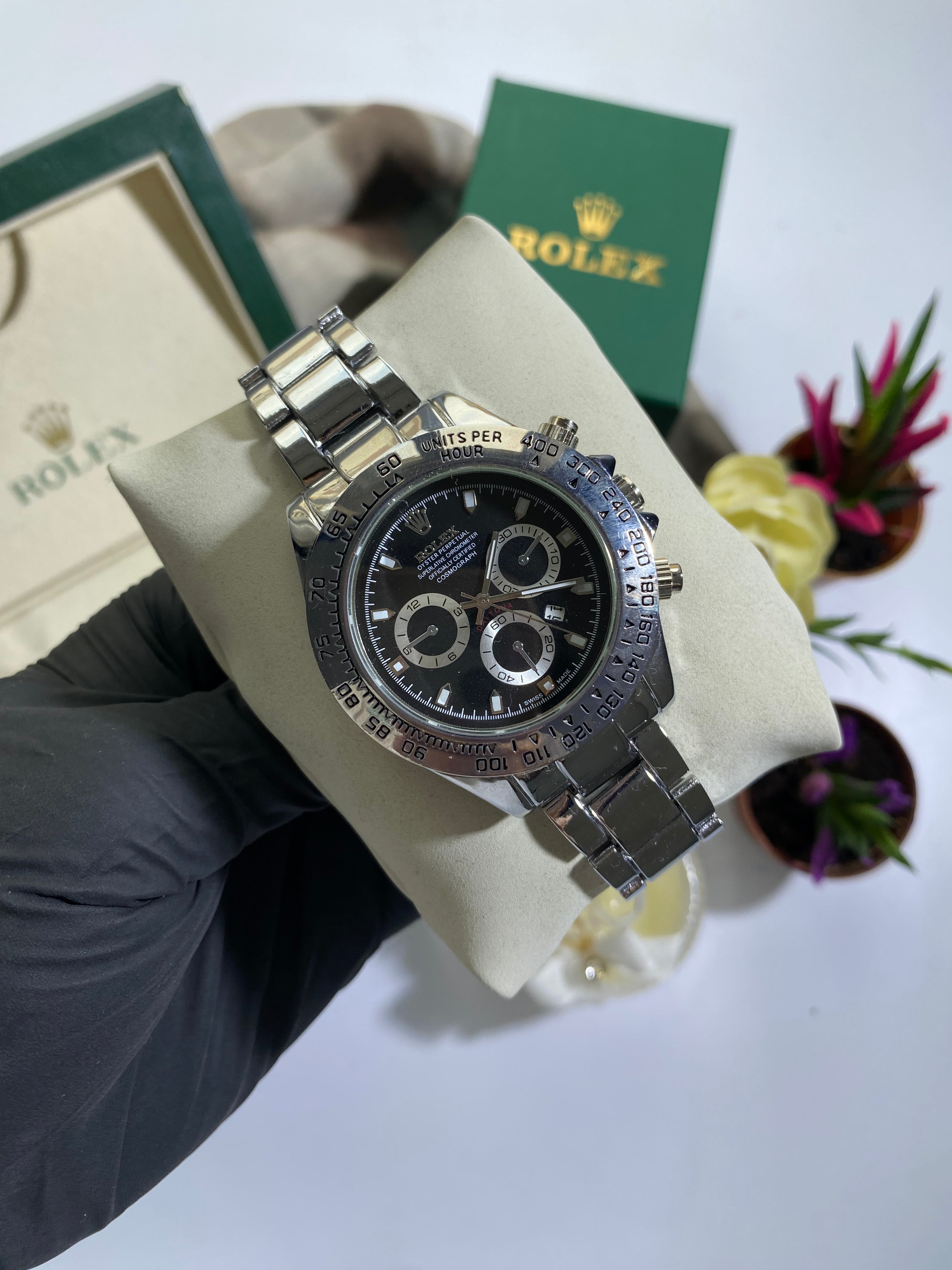 Silver Siyah Kadran Daytona Saat