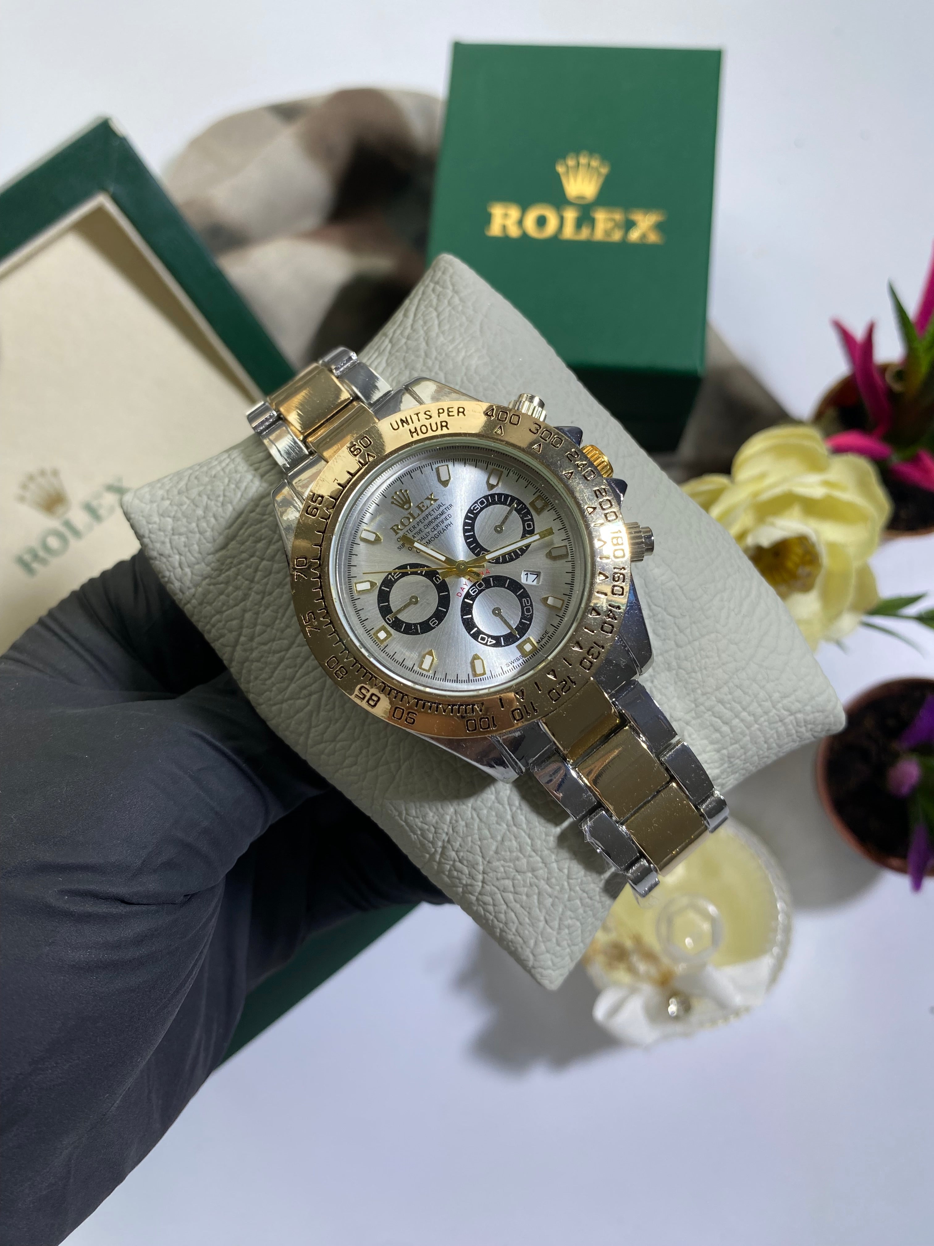 Silver - Gold Beyaz Kadran Daytona Saat