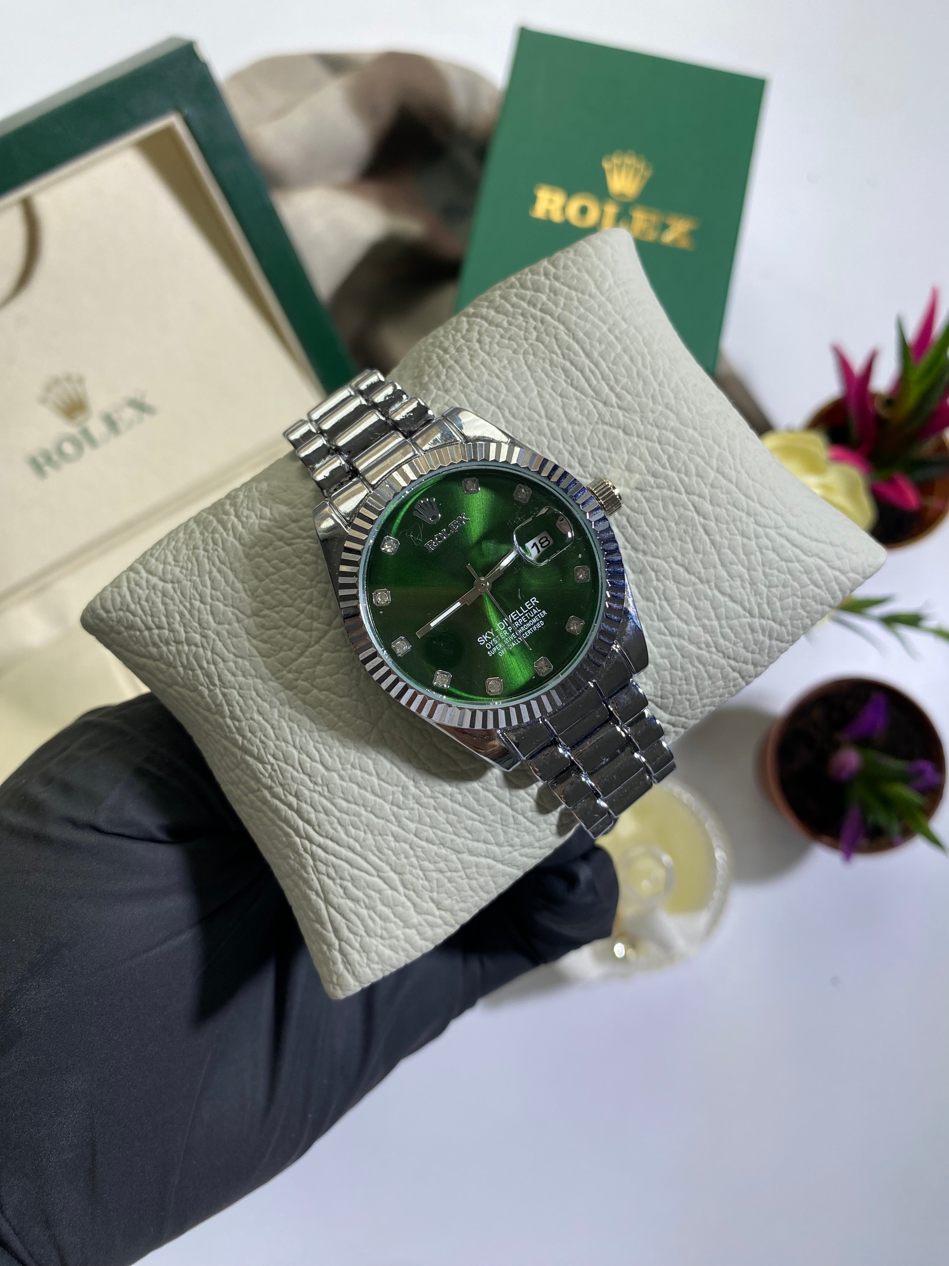 Silver - Yeşil Kadran Taşlı Sky Model