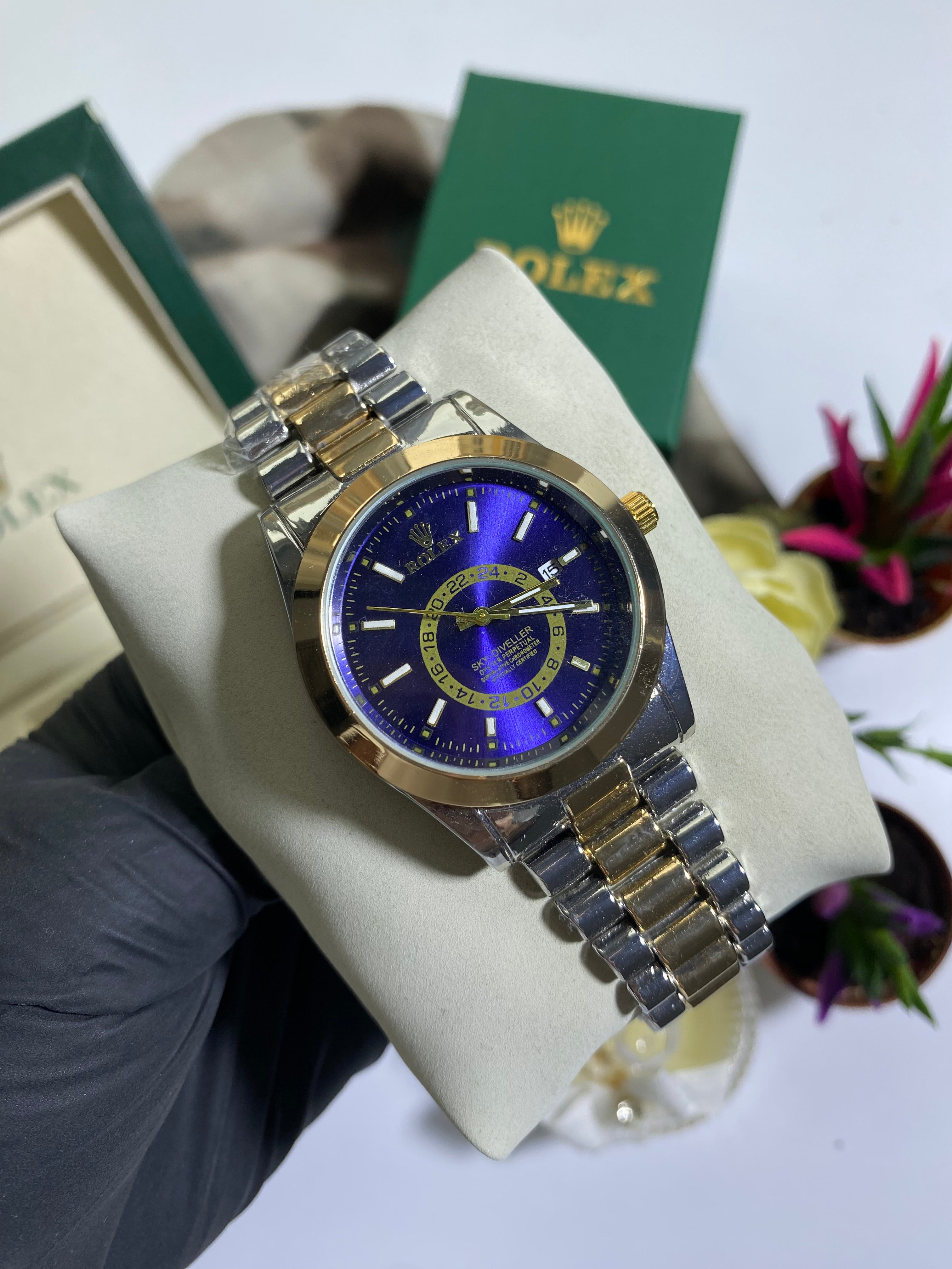 Gold - Silver Mor Kadran Datejust Saat